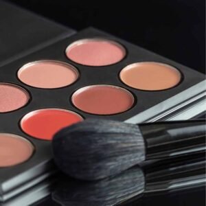 Makeup cakes and brushes